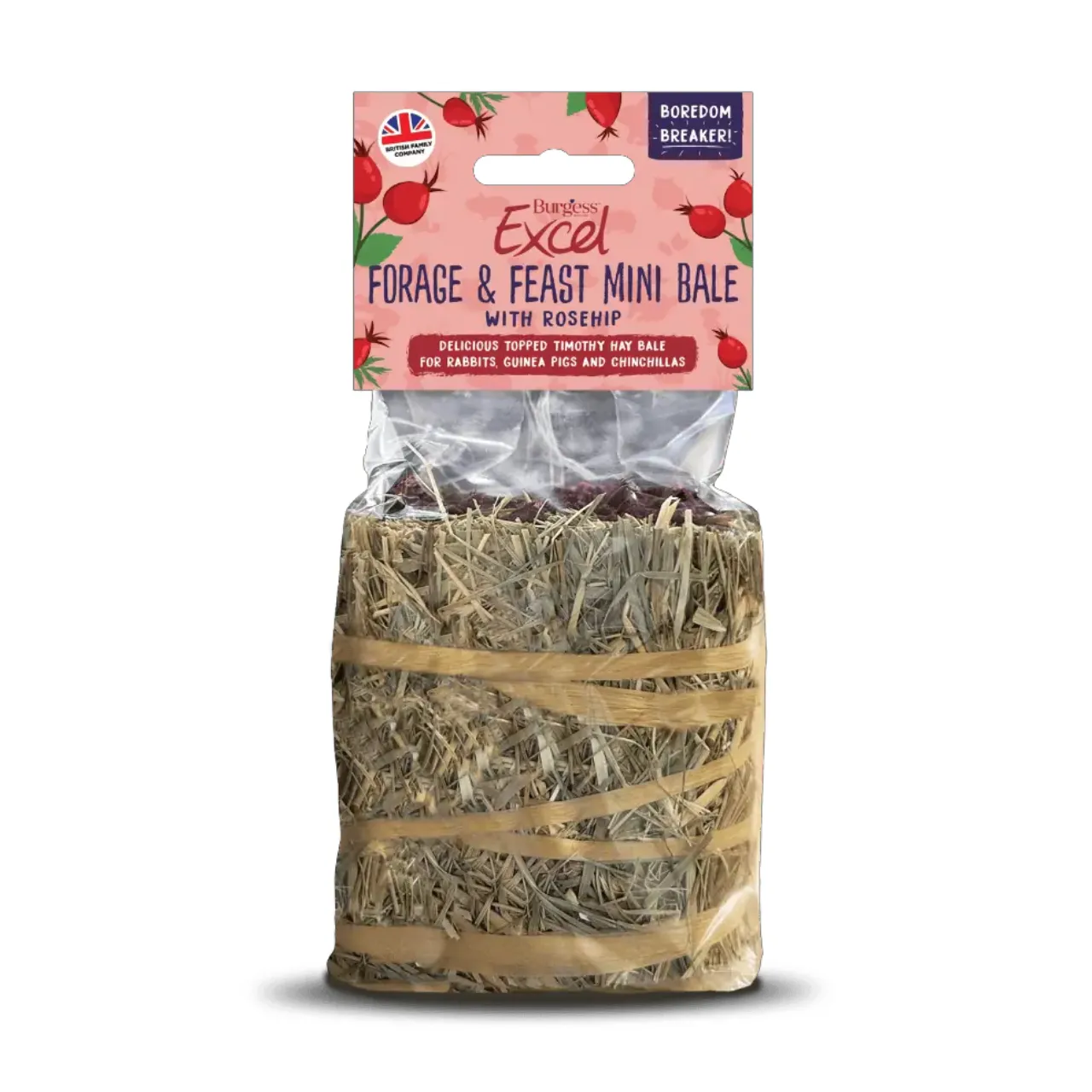 Burgess Excel Forage og Feast mini bale med hyben 100 g - Naturlig aktivering og tyggeglæde